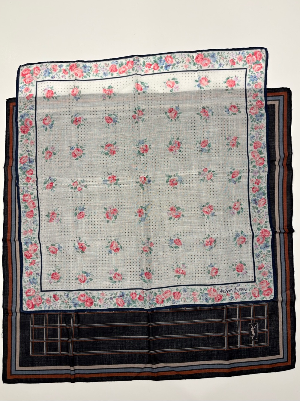 Yves Saint Laurent Scarf Set of 2 - Pink Florals and Dark Geometric Designs